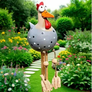 Ruiaqer Keramik Huhn Gartendeko Deko Garten Handarbeit Huhn Deko Garte n Keramik Hah Gartenstatue Henne Figuren Gartendeko Gartenfigur Gartendekoration für Außen Balkon Garten Ostern (Grau)