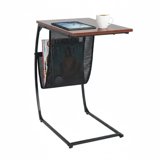 Relaxdays Beistelltisch mit Zeitungsablage, HxBxT: 64x51x35 cm, MDF, Metall, C-Form, Industrial Sofatisch, braun/schwarz