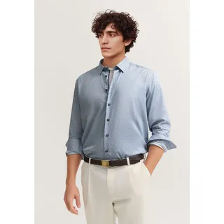 Langarmhemd BUGATTI "Easy-Care Funktion", Herren, Gr. L, Normalgrößen, blau (370, marine), Canvas, 100% Baumwolle, bedruckt, normal, Hemden Langarmhemd, mit Under-Button-Down Kragen