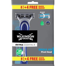 Wilkinson Sword - Einweg-Rasierer Extra 3 Essentials - Rasierer mit 3 Klingen fxfcr Herren - Packung mit 8 Rasierern + 4 gratis