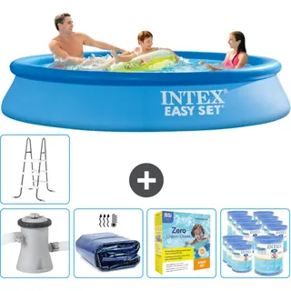 Intex runder aufblasbarer Easy Set-Schwimmpool – 305 x 61 cm – Blau – inklusive Pumpe Sonnensegel - Wartungspaket - Filter - Leiter