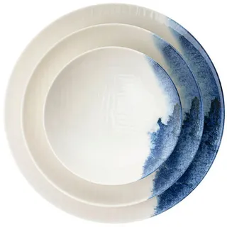 Kombiservice , Blau, Weiß , Keramik , 24-teilig , lebensmittelecht , Geschirr, Geschirrsets, Kombiservice