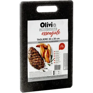 IPEA Rechteckiges Schneidebrett aus schwarzem Kunststoff, Granit-Effekt, für Gemüse, Obst, Lebensmittel, 30 x 20 cm, aus Polypropylen, zum Schneiden und Servieren von Vorspeisen, Brot, Käse