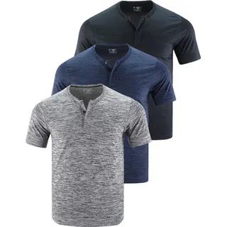 3er-Pack: Herren-Polo-Shirts, Business, Freizeit, Golf, Henley, Arbeitshemden für Herren, kragenlos, kurzärmelig, stilvolle athletische T-Shirts, Heather Gray/Navy/Black, Mittel