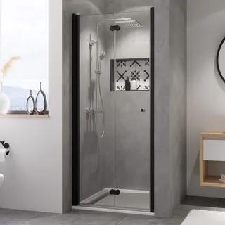 Breuer Drehfalttür für Nische Breuer Elana Komfort Höhe: 200 cm schwarz, Scheibenstärke: 6 mm Anschlag links Klarglas Profilfarbe