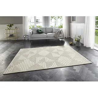 ELLE DECORATION Manipu Flauschiger Kurzflor, Hoch Tief Effekt, Weich, Wohnzimmer Schlafzimmer Küche oder Esszimmer Creme, 200x290cm,