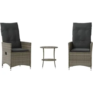 vidaXL 3-tlg. Bistro-Set mit Kissen Grau Poly Rattan - Grau