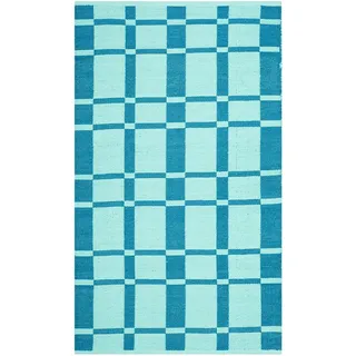 Safavieh Geometrisch Teppich für Wohnzimmer, Esszimmer, Schlafzimmer - Recycled Plastic Collection, Kurzer Flor, Meer, 152 X 244 cm