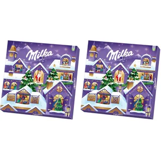 Milka Adventszauberkalender mit zarten Alpenmilch-Schokoladen und cremigen Füllungen – festliches Design mit winterlichem Dorfmotiv – 238g (Packung mit 2)