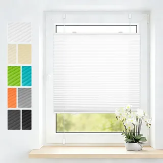 Grandekor Plissee Klemmfix ohne Bohren 40x130 cm(BxH) Weiß, Blickdicht & Lichtdurchlässig, Easyfix Plisseerollo Faltrollo mit Klemmträger, Sichtschutz & Sonnenschutz Jalousie für Fenster & Tür