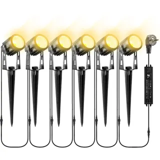 B-right 6er Gartenbeleuchtung mit Strom, 21m Gartenstrahler LED außen Wasserdicht IP65, Gartenleuchte mit Erdspieß und Stecker, 1800LM, Gartenlicht Gartenlampe Außenbeleuchtung für Garten Baum Rasen