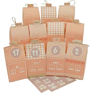 Adventskalender zum Befüllen, 24 Häuser Lebkuchenhaus-Design, 8x8x15cm, Weißes Papier, DIY Set