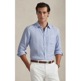 Polo Ralph Lauren für Herren. 710P07024002 Custom Fit Leinenhemd mit blauen Streifen (XXL), Lässig, Klassisch, Langarm