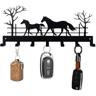 GOSLYLY Schlüsselhalter aus Metall, Schlüsselbrett mit 7Haken, Schlüssel Organizer Wand Schwarz, Schlüsselhalter für Wandhaken Dekor, key holder, Multifunktionshaken für Flur, Büro, Küche, (Pferd)