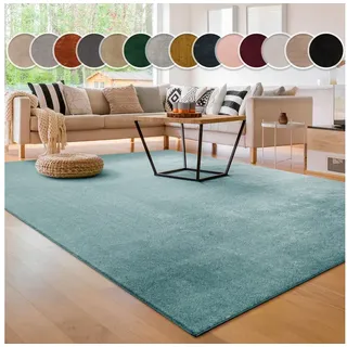 Paco Home Teppich »Cadiz 630« rechteckig 14 mm Höhe Uni-Farben, besonders weich, waschbar, auch als Läufer erhältlich, blau