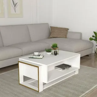 Dmora - Wohnzimmertisch Europa, Niedriger Wohnzimmertisch, Kaffeeregal, Couchtisch für Sofa, 106x60h40 cm, Weiß und Gold