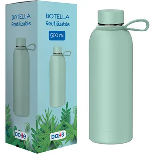 Dohe - Thermosflasche aus Edelstahl, 500 ml, hält 24 Stunden kalt, 12 Stunden heiß, BPA-frei, luftdichter Verschluss und Tragegriff, Grün