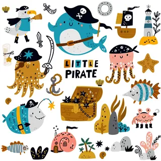 WandSticker4U®- Wandtattoo PIRATEN Kinderzimmer (70x52 cm) I Meereswelt Wandsticker Schatztruhe Deko I Wanddeko für Badezimmer & Kinderzimmer Junge Mädchen Unterwasser Welt Aufkleber Bad