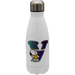 CYPBRANDS Snoopy Wasserflasche aus Edelstahl, luftdicht, mit Buchstabe V Mehrfarbig, 550 ml, Weiß, offizielles Produkt