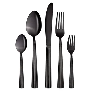 Besteckset für 4 Personen aus Edelstahl, schwarzes Essbesteck, 16-teilig, spülmaschinengeeignet, mit Dekor - Serie Athen