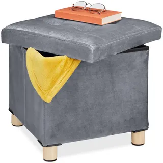 Relaxdays Samthocker , Holzwerkstoff, Textil, Holz , 38x35x38 cm, , Wohnzimmer, Sessel, Hocker & Hockerbänke, Sitzhocker,