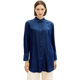 TOM TAILOR Damen 1037877 Basic Jeansbluse Longstyle, 10113-Clean Mid Stone Blue Denim, 38
