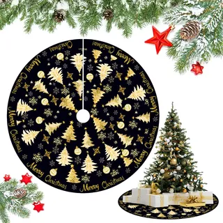 Große Weihnachtsbaumrock 122cm/48in, QIANAI Weihnachtsbaumdecke Rund, Christmas Tree Skirt, Weihnachtsbaum Matte, Weihnachtsdeko Unter Weihnachtsbaum Rock Schwarz Weihnachtsbaumdecke