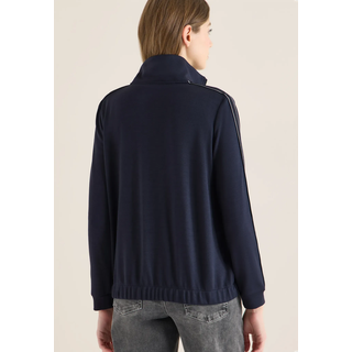 Sweatjacke CECIL, Damen, Gr. L (42), universal blau, Sweatware, Obermaterial: 47% Polyester, 47% Viskose, 6% Elasthan, unifarben mit Farbeinsatz, lässig geschnitten hüftbedeckend, Rundhals, Bündchen, Sweatjacken Sweatjacke, Langarm mit Tape-Details und Bündchen