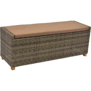 Gartenbank MERXX "Toskana", beige (natur), B:136cm H:42cm T:47cm, Aluminium, FSC-zertifiziertes Massivholz, Kunststoff, Sitzbänke, Gartenbank, 3-sitzig inkl. Sitzkissen, ohne Rückenlehne, BxTxH: 136x47x42 cm