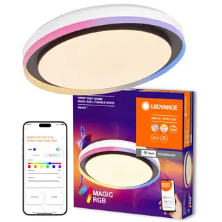 LEDVANCE SMART + WIFI LED Deckenleuchte, weiß/schwarz, 32W, 3400lm, Weißlichtfunktion, dimmbar, dynamischer Magic-RGB Lichteffekt, lange Lebensdauer, einfache Montage, App-steuerbar, 2700-6500K