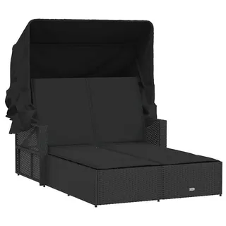 vidaXL Doppel-Sonnenliege mit Dach und Auflagen Schwarz Poly Rattan - Schwarz