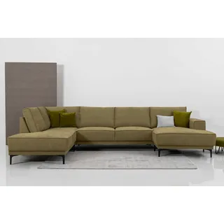 OTTO home Wohnlandschaft »XXL Sofa Oland, Struktur, Flachgewebe, Luxus-Microfaser, Boucle« U-Form, 345 cm, Wellenunterfederung, Skandi-Design, Metallfüße, grün