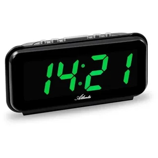 Atlanta Digitalwecker mit großer LED Leuchtanzeige 3 Alarme Nachtdimmung Stromanschluss - 2608/6 (Grüne LED) - Schwarz, Grün