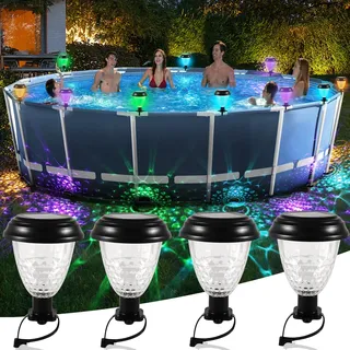 Begonia 4 Stück Solar Pool Beleuchtung Licht für Frame Pools, Farbe Teichbeleuchtung Lichter, wasserdichte Poolbeleuchtung, Outdoor Schwimmbecken Zubehör Deko für Aufstellpool Treppen Zaun Hof Garten