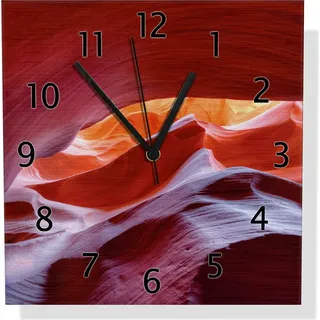 Wallario Design Wanduhr Antelop Canyon USA Kalksandsteingebirge in leuchtenden Farben aus Aluverbund, Größe 30 x 30 cm - Schwarz