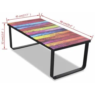 vidaXL Couchtisch mit Glasplatte Regenbogen-Aufdruck