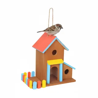 Relaxdays Vogelhaus, Holz, zum Aufhängen, HBT: 30,5 x 32,5 x 19 cm, bunt | Vogelvilla Garten & Balkon, Vogelfutterhaus