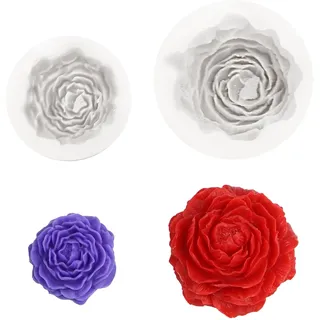 TEUYOE 2 Stück Silikonform Blumen, Große und kleine Pfingstrose, Kerzen Formen, Silikonform Kerzen, Silikonform Rose, Silikonformen Gießformen Kerzen Kerzenformen zum Gießen Blumen 3D (Blume)
