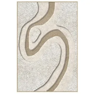 Leinwandbild mit abstraktem Holzrahmen in Weiß, Grau und Gold, 80 x 120 x 3,5 cm