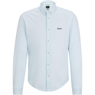 BOSS Herren BIADO R Regular-Fit Hemd aus Baumwoll-Piqué-Jersey mit Button-Down-Kragen Hellblau S