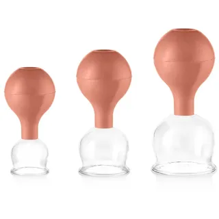 PULOX Schröpfgläser Set aus Echtglas mit Saugball - 3x Medizinisches Schröpfglas in Braun - 40mm, 52mm, 62mm