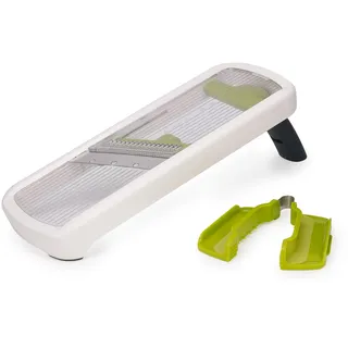 Joseph Joseph Multi-Grip Küchen Mandoline, Verstellbar Frucht Gemüseschneider und zwiebelschneider, 3-Scheiben und 2-Julienne Stärke, mit Präzisionsgriff, Weiß