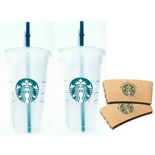 Starbucks Becher für Eis- und Kaltgetränke, wiederverwendbar, 2er-Set mit Ärmeln, 710 ml
