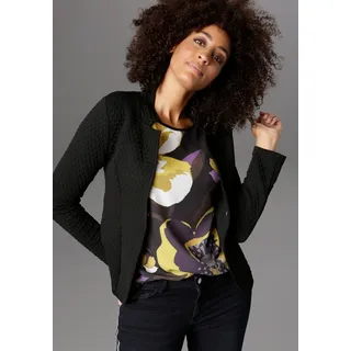 Jackenblazer ANISTON SELECTED, Damen, Gr. 42, schwarz, Jersey, Obermaterial: 82% Polyester, 16% Elasthan, 2% Viskose, Strukturmuster, unifarben, figurumspielend hüftlang, Rundhals, eingesetzt normaler Saum, Blazer Jackenblazer, mit Struktur, Topseller