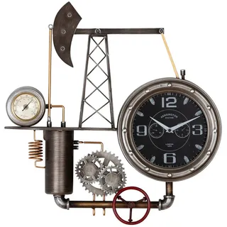 Wanduhr , Schwarz, Silberfarben , Metall, Kunststoff , 55x56x8 cm , Thermo-Hygrometer , Dekoration, Uhren, Wanduhren