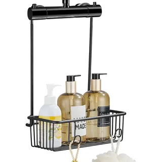 GERUIKE Duschkorb zum Hängen Duschregal ohne Bohren - Badregal Hängend Schwarz Matt Edelstahl - Duschablage zum Hängen Badezimmer Organizer, Shampoo Halterung für Dusche Aufhängen an der Mischbatterie
