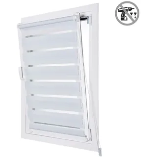 Storesdeco Doppelrollo Weiß, 120 cm x 180 cm , Kunststoff , Uni , Rechteckig , 120x180 cm , Ce , Heimtextilien, Vorhänge, Rollos, Doppelrollos