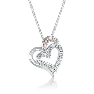 Silberkette ELLI "Halskette Herz Weiß 925 Sterling Silber, mit Kristallen von Swarovski" Gr. 45, silber, Halsketten, Damen, Silber 925 (Sterlingsilber), Silberkette