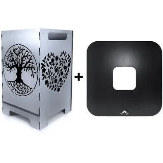 Baum Feuertonne Feuerschale Feuerkorb + Grillplatte Grillring Feuerplatte