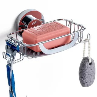 TAILI Silber Dusche Seifenschale mit Haken und Silikon-Pad, Max Halten 5 KG Saugnapf Seifenhalter für Wand, Badezimmer Seife Saver Tray für Badewanne, Edelstahl Schwammhalter Küche, Drill-Free